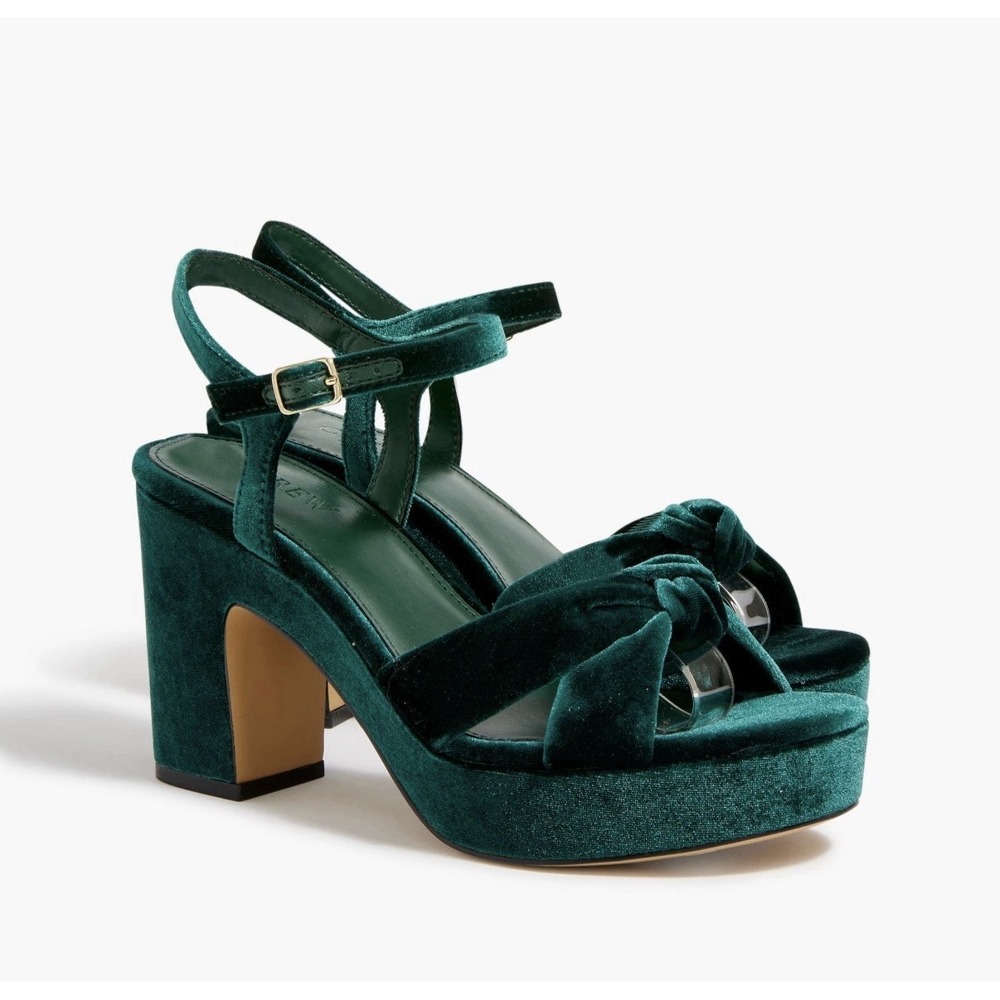 J.Crew Emerald Green Velvet Platform Heels Block Heel Party Cocktail Holiday 9